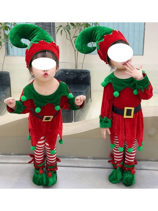 Vestito Costume Elfo Babbo Natale Bambini Unisex Cosplay Elf Suit ELF019